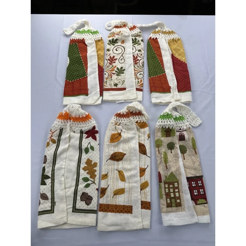 2008 Thanksgiving Hanging Kitchen Towels Lot 6 Crochet Top Turkey Fall Harvest